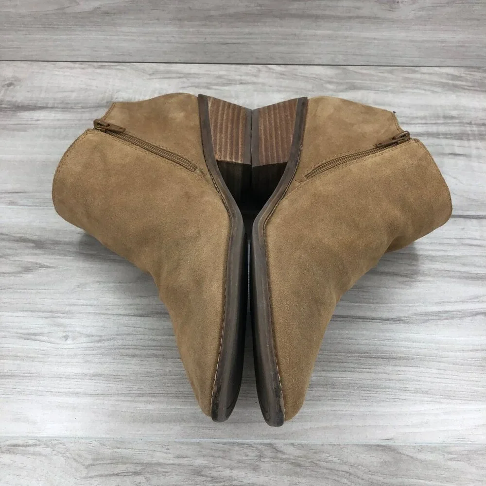 Lucky Brand Ankle Boots Women's11 Felisie Tan Suede Fringe Zip Booties